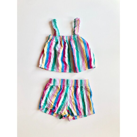 Girls' JOE FRESH Multi Rainbow Striped Viscose Crepe Tank Shorts Set, Size 4 - Picture 1 of 11